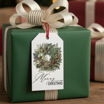 Rustic Greenery Christmas Wreath Gift Tag