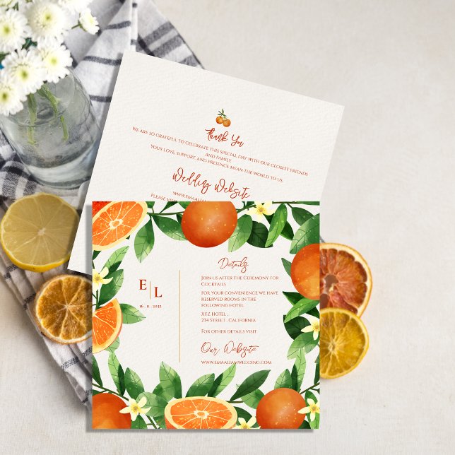 Rustic Greenery Citrus Orange Wedding Details Enclosure Card (Rustic Greenery Citrus Orange Wedding Details Enclosure Card)