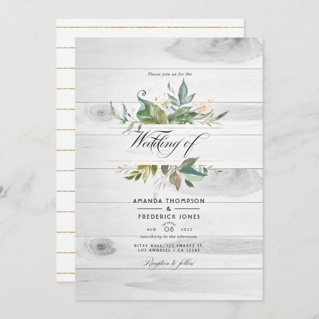 Rustic Greenery Country Barn QR Code RSVP Wedding Invitation (Front/Back)