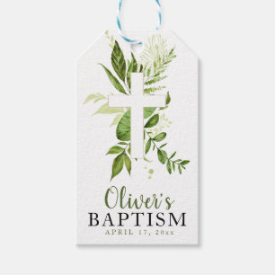 Rustic Greenery Cross Boy Baptism Favour Gift Tags