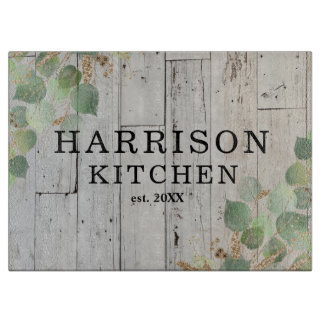 Rustic Greenery Custom Kitchen Name Cutting Board