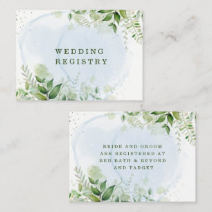 Rustic Greenery Dusty Blue Airy Wedding Registry   Business Card