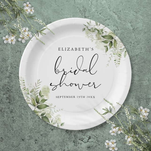Rustic Greenery Elegant Script Bridal Shower Paper Plate (Rustic Greenery Elegant Script Bridal Shower Paper Plates)