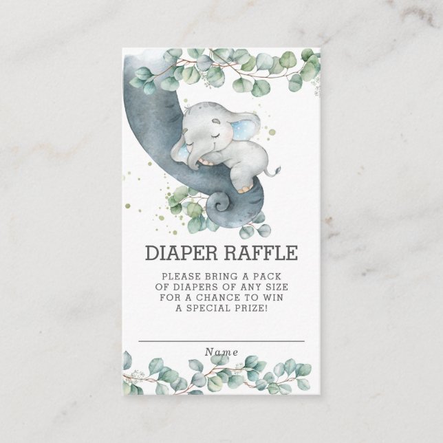 Rustic Greenery Elephant Baby Shower Diaper Raffle Enclosure Card (Front)