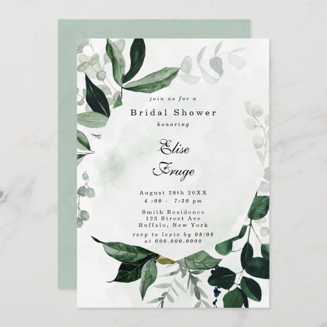 Rustic Greenery Eucalyptus Bridal Shower Invitatio Invitation (Front/Back)