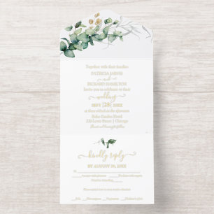 Rustic Greenery Eucalyptus Calligraphy Wedding All In One Invitation