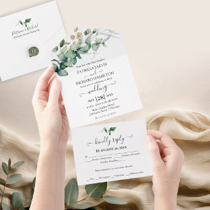 Rustic Greenery Eucalyptus Calligraphy Wedding All In One Invitation