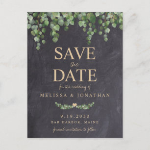 Rustic Greenery Eucalyptus Chalkboar Save The Date Announcement Postcard