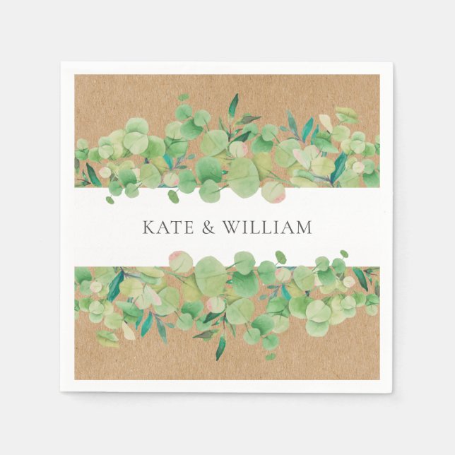 Rustic Greenery Eucalyptus Garland Wedding Napkin (Front)