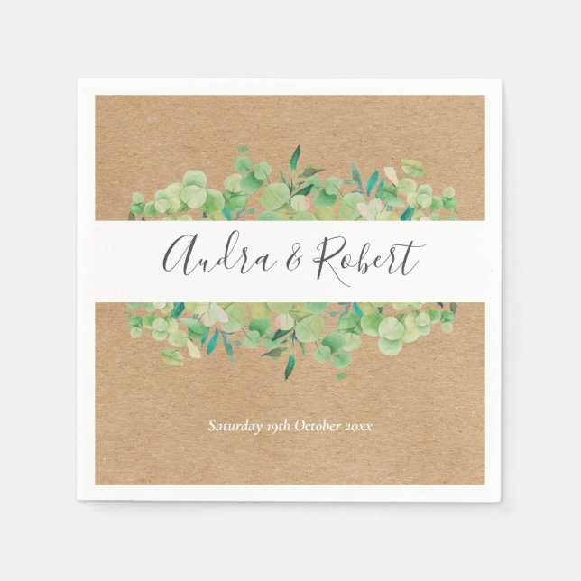 Rustic Greenery Eucalyptus Garland Wedding Napkin (Front)