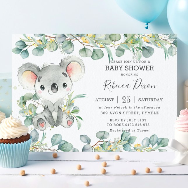 Rustic Greenery Eucalyptus Koala Baby Shower Boy Invitation (Creator Uploaded)