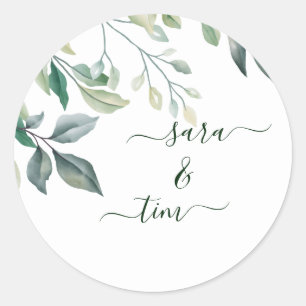 Rustic Greenery Eucalyptus Personalised Wedding Classic Round Sticker