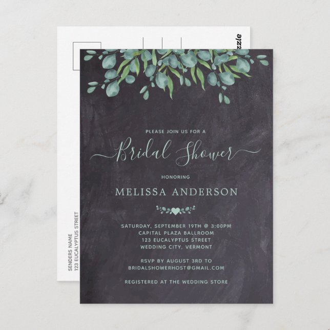 Rustic Greenery Eucalyptus Slate Bridal Shower  Postcard (Front/Back)