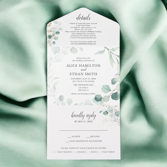 Rustic Greenery Eucalyptus Summer Wedding All In One Invitation (Creator Uploaded)