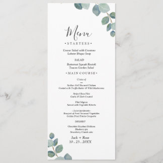 Rustic Greenery Eucalyptus Summer Wedding. Menu