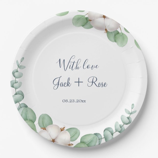 Rustic Greenery Eucalyptus Summer Wedding.  Paper Plate (Front)