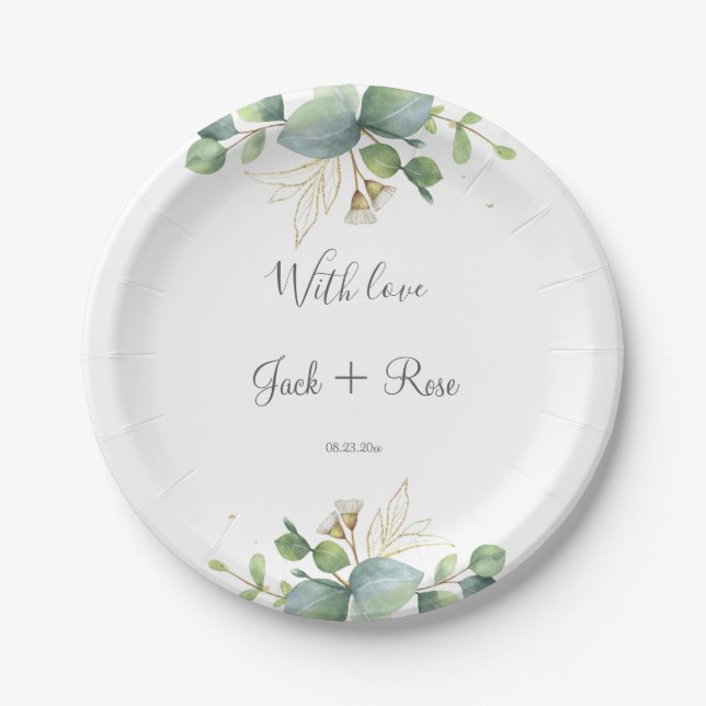   Rustic Greenery Eucalyptus Summer Wedding.  Paper Plate (Front)