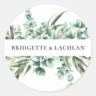 Rustic Greenery Eucalyptus Watercolor Wedding Classic Round Sticker