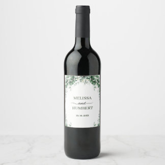 Rustic Greenery Eucalyptus Wreath Foliage Wedding  Wine Label