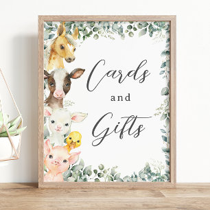 Rustic Greenery Farm Animals Baby Cards and Gifts  Poster