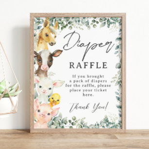 Rustic Greenery Farm Animals Baby Diaper Raffle  Poster