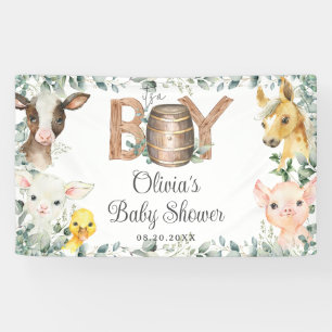Rustic Greenery Farm Animals Baby Shower Backdrop Banner