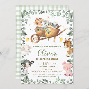 Rustic Greenery Farm Animals Barnyard Birthday Invitation