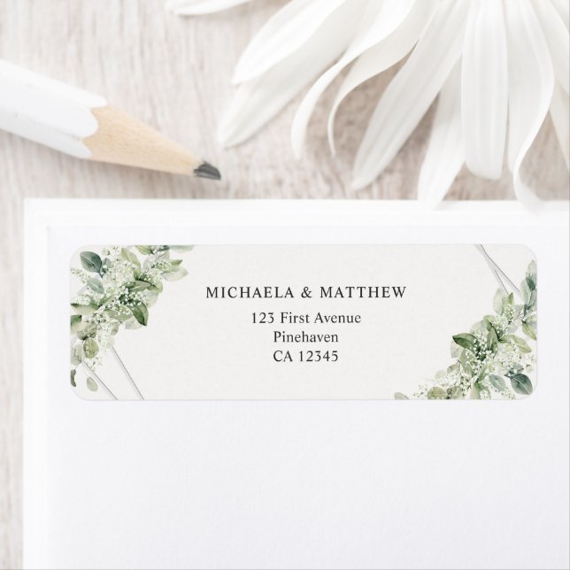 Rustic Greenery Faux Silver Wedding Return Address Label (Insitu)