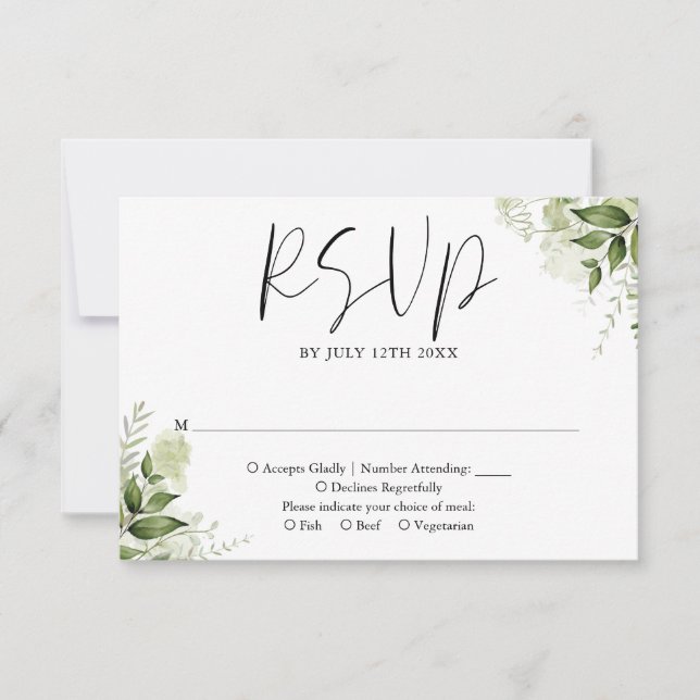 Rustic Greenery Floral Elegant Wedding RSVP Card (Front)