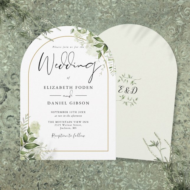Rustic Greenery Floral Gold Arch Monogram Wedding Invitation (Rustic Greenery Floral Gold Arch Monogram Wedding Invitation)