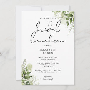 Rustic Greenery Floral Monogram Bridal Luncheon Invitation