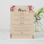 Rustic Greenery Floral Wedding Menu Card<br><div class="desc">Designed for our Rustic Greenery wedding collection,  this customisable Menu Card features delicate greenery leaves,  pink floral,  string lights with handwriting text graphics. Matching items available.</div>