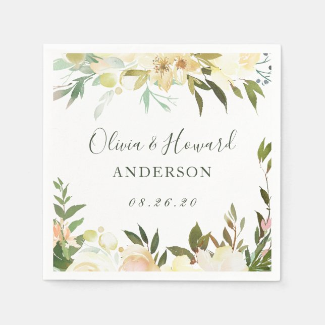 Rustic Greenery Floral Wedding Napkins (Front)