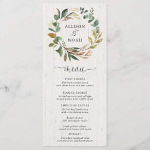 Rustic greenery foliage botanical wedding menu