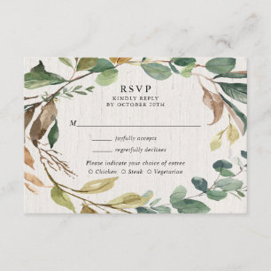 Rustic greenery foliage botanical wedding RSVP Enclosure Card