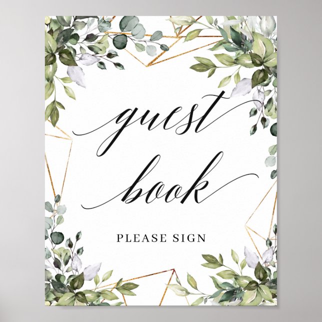 Rustic greenery foliage leaves guest book sign (Front)