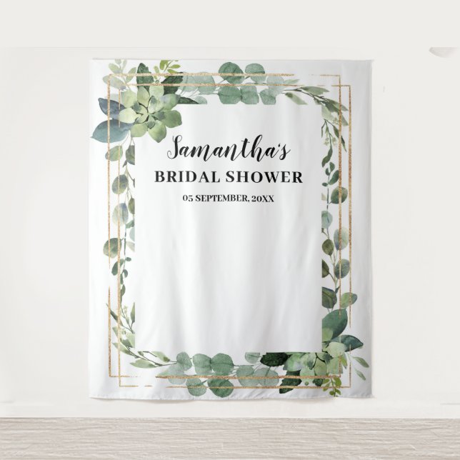 Rustic greenery foliage succulent floral gold tapestry (Front)