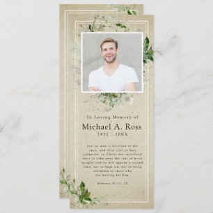 Rustic Greenery Funeral Photo Memorial Prayer Invitation