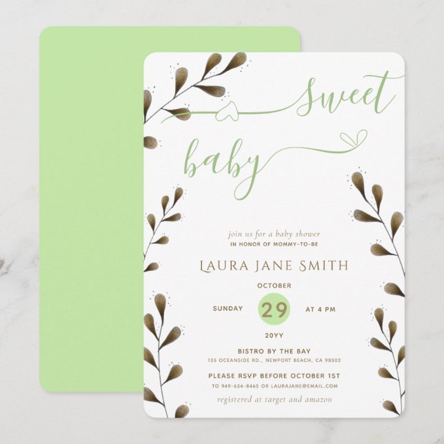 Rustic Greenery Gender Neutral Sweet Baby Shower Invitation (Front/Back)