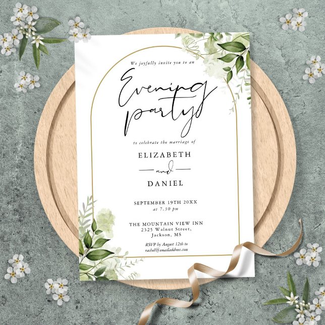 Rustic Greenery Gold Arch Wedding Evening Party Invitation (Rustic Greenery Gold Arch Wedding Evening Party Invitation)