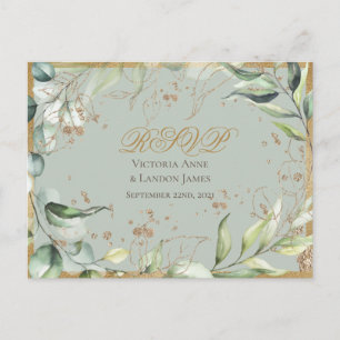 Rustic Greenery Gold Calligraphy RSVP Wedding Postcard