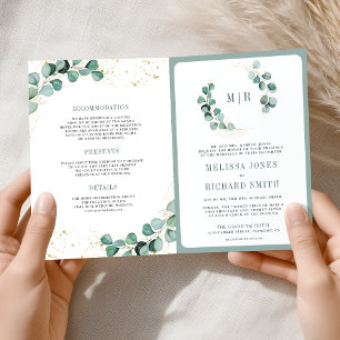Rustic Greenery Gold Eucalyptus QR Code Wedding Invitation