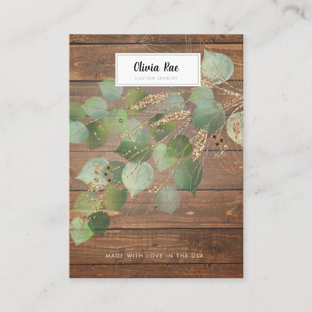 Rustic Greenery Gold Leaf Jewellery Display Card (Front)