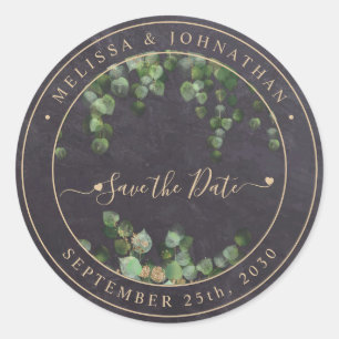 Rustic Greenery Gold Wedding Save The Date Classic Round Sticker