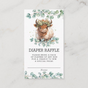 Rustic Greenery Highland Cow Baby Diaper Raffle Enclosure Card