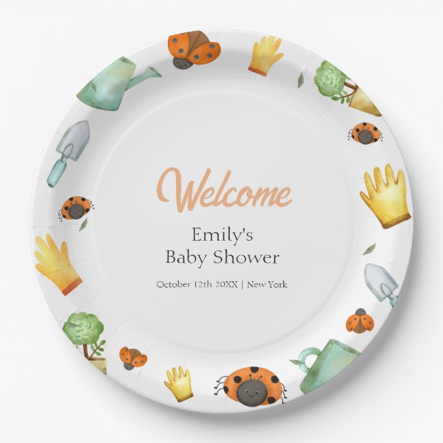 Rustic Greenery Ladybug Garden Baby Shower  Paper Plate (Front)