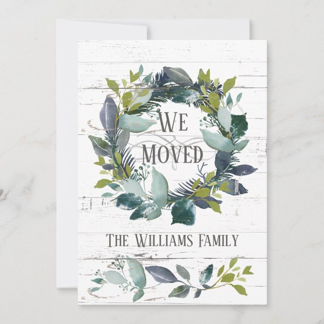 Rustic Greenery Laurel Wreath Family Moving Announcement (Front)