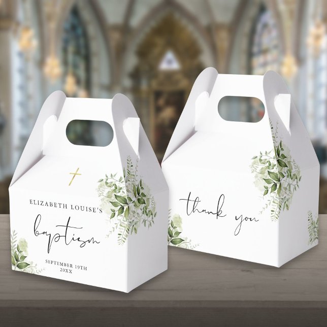 Rustic Greenery Leaves Elegant Baptism Favour Box (Rustic Greenery Leaves Elegant Baptism Favor Box)