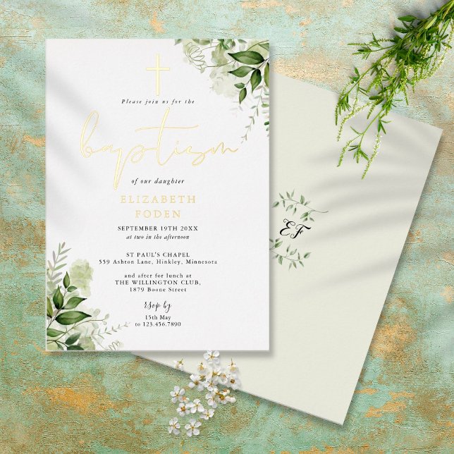 Rustic Greenery Leaves Elegant Monogram Baptism (Creator Uploaded)