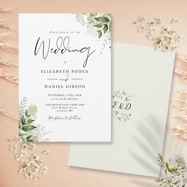 Rustic Greenery Leaves Elegant Monogram Wedding Invitation (Creator Uploaded)